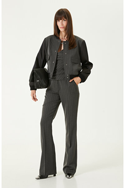 Network Koyu Gri Taş Baskı Detaylı Çizgili Büstiyer