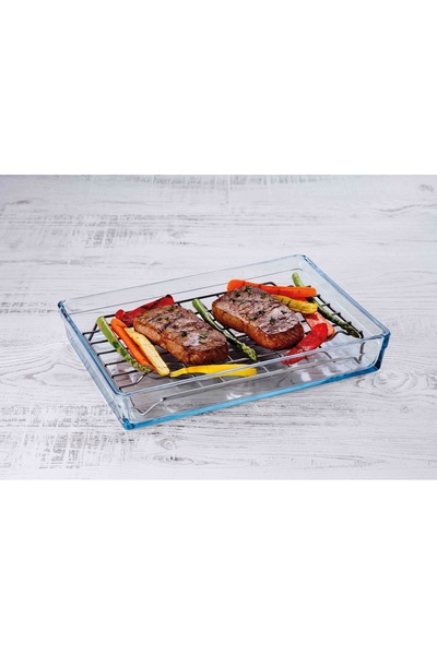 Paşabahçe Arda Turkmen Rectangular Premium Steel Wire Grid Pyrex Glass Tray