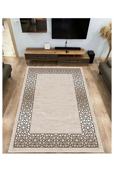 STY Home Kaymaz Tabanlı Halı Yıkanabilir Halı Dijital Baskı Bej