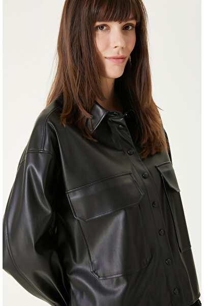 Network Siyah vegan Deri Gömlek