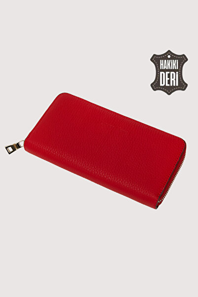 SİMORE محفظة نسائية كبيرة الحجم من الجلد الطبيعي بسحاب باللون الأحمر SMR5108