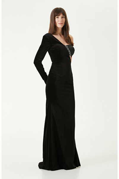 Network Siyah Taşlı Abiye Elbise