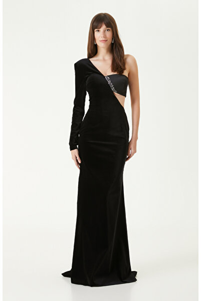 Network Siyah Taşlı Abiye Elbise