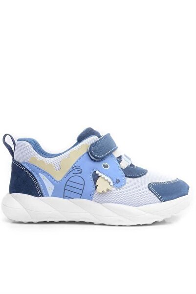 Rakerplus Barefoot Genuine Leather Cream Navy Blue Dinosaur Velcro Children's Sports Shoes