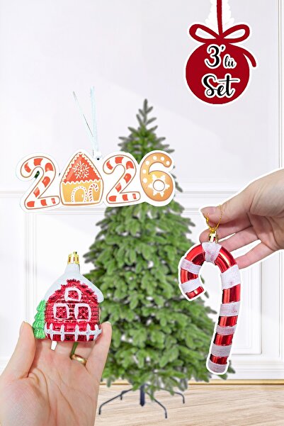 PEKSHOP Set de decorațiuni pentru brad de Crăciun Casă însăprăită, bomboane ș...