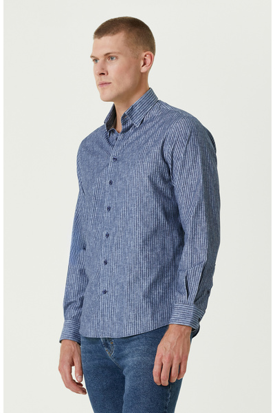 Network Indigo Çizgi Desenli Gömlek