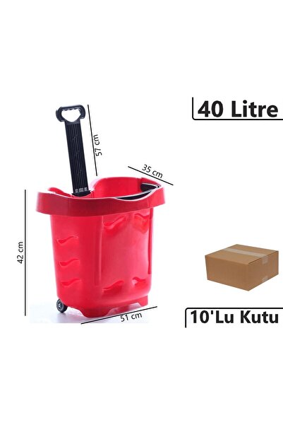 Tekerlekli Plastik Market Alışveriş El Sepeti 40 Litre Kırmızı 10'lu Koli