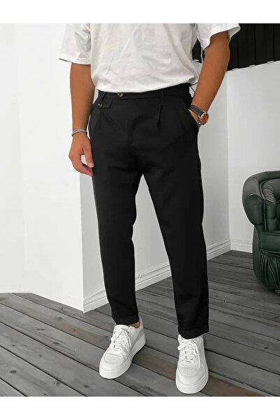 babatr.com Ανδρικό παντελόνι με κουμπιά μέσης και τσέπες