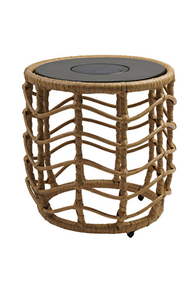 Maison Mex Set of 2 table with solar lamp for garden/terrace WAVE H.45/35 D.45/35 natural/black