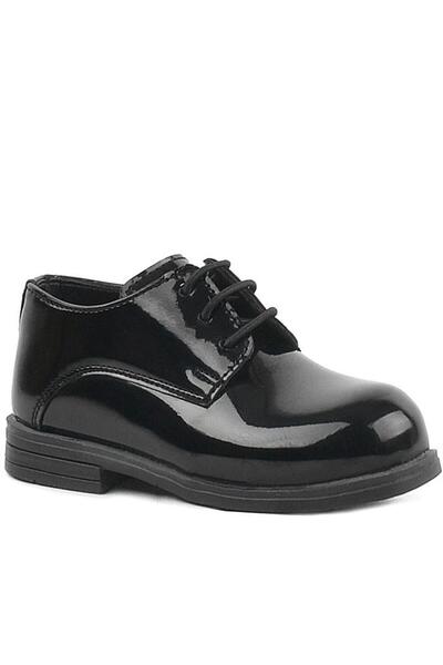 Rakerplus Black Patent Leather Rubber Laced Oxford Baby Shoes