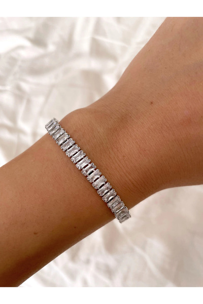 Vitastyle Silver Color Zircon Baguette Stone Steel Bracelet