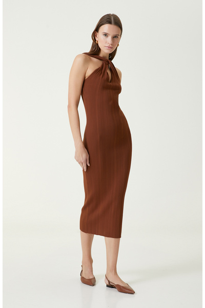 Network Kahverengi Midi Triko Elbise
