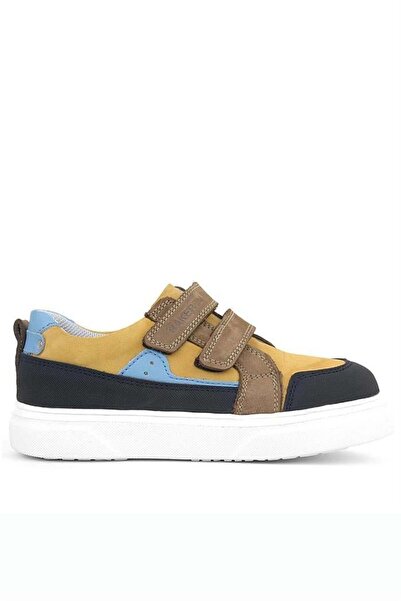 Rakerplus Παιδικά αθλητικά παπούτσια από γνήσιο δέρμα με ψηλή σόλα και Velcro - Tan