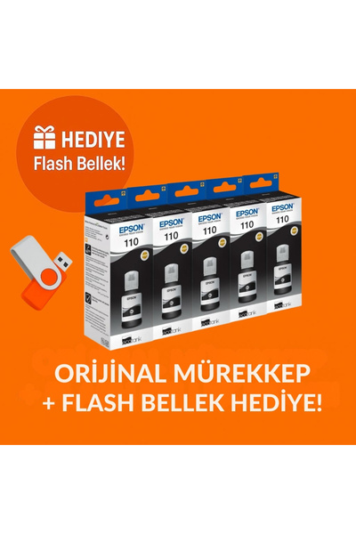 EPSON 110 Ecotank M1120 5'li Orjinal Mürekkep C13t03p14a Flash Bellek Hediyel...