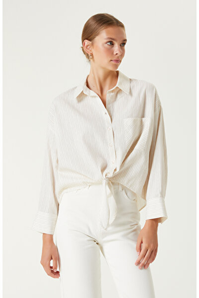 Network Kırık Beyaz Bej Çizgi Desenli Gömlek
