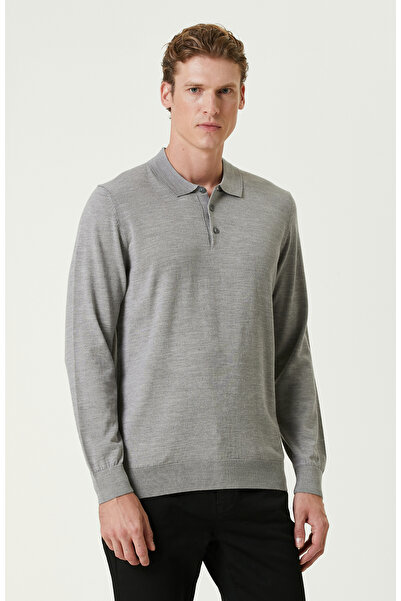 Network Açık Gri Polo Yaka Yün Karışımlı Triko Kazak
