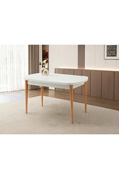Evistro Ortadan Açılır Ahşap Yemek Masası Gizli Kaşıklık Bölmeli 80cm x 140cm BEYAZ