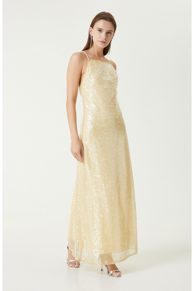 Network Açık Sarı Abiye Elbise