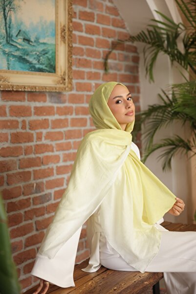 Mira İpek Degrade İki Renkli Bambu Kraş Şal Tok Duran Kadın Şal Sarı Beyaz