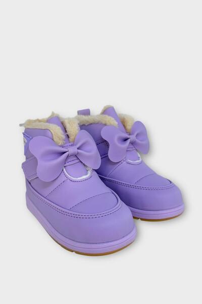 Liger İçi Kürklü Cırtlı Kız Çocuk Bebek Ayakkabısı Lila