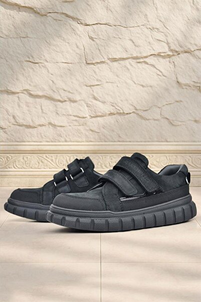 Rakerplus Black Genuine Leather - Velcro Nubuck Casual Children's Sneakers