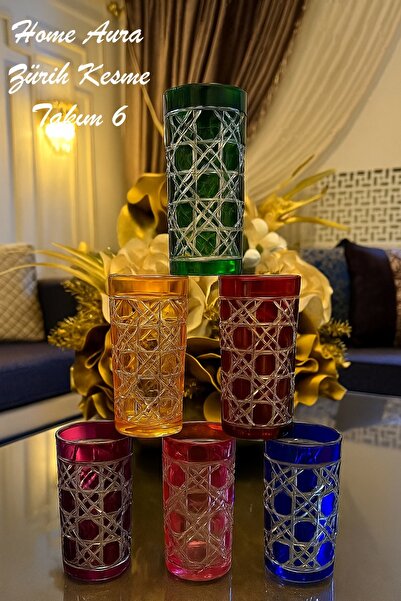 AuraStile Renkli Kesme El İşi Petek Model Meşrubat Kahve Yanı Su Bardağı Sunu...