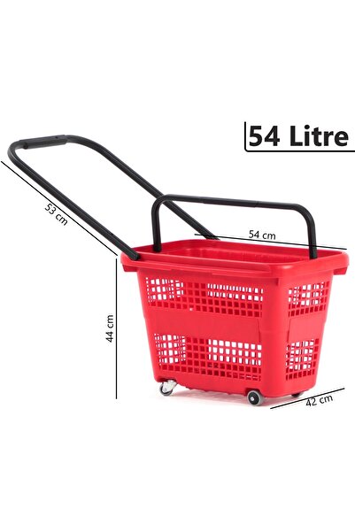 Marketix Tekerlekli Plastik Market Alışveriş El Sepeti 54 Litre Kırmızı