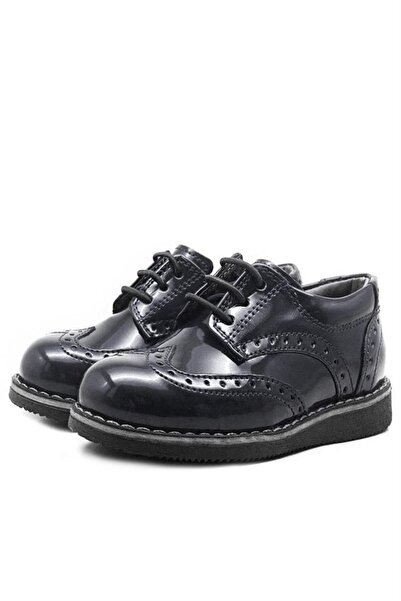 Rakerplus Hidra Black Patent Leather Rubber Laced Boys' Classic Shoes