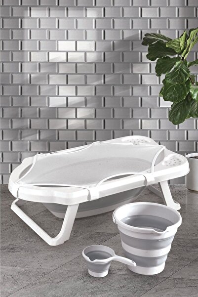 Zuu Baby Fileli Gri Katlanır Banyo Seti Uf 4lü Set