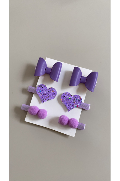 Little Sparkle Co. Mor Kalp Glitter ve Fiyonk Detaylı 6’lı Bebek Çocuk Saç To...