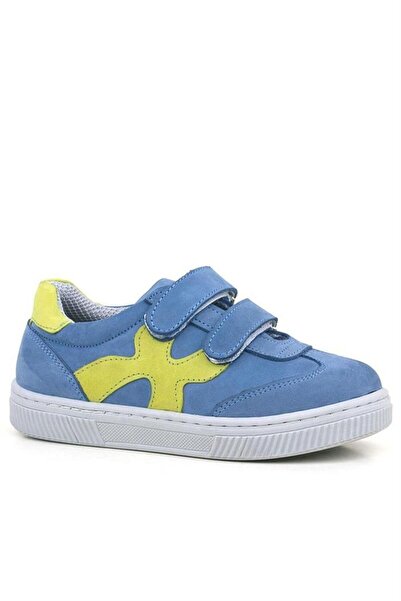 Rakerplus Genuine Leather Blue Green Velcro Children's Sneakers