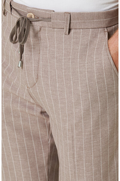 Network Bej Çizgili Pantolon
