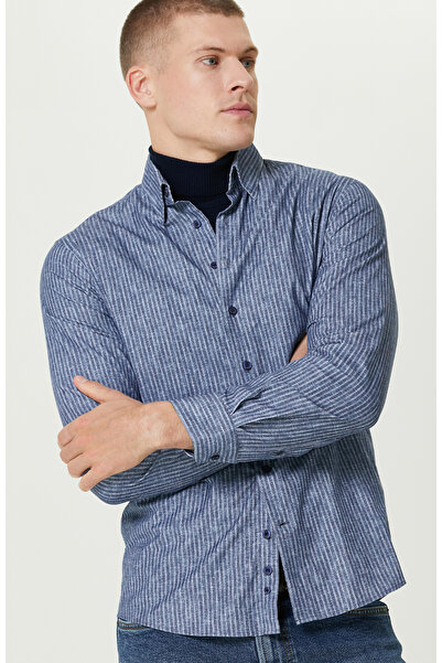 Network Indigo Çizgi Desenli Gömlek