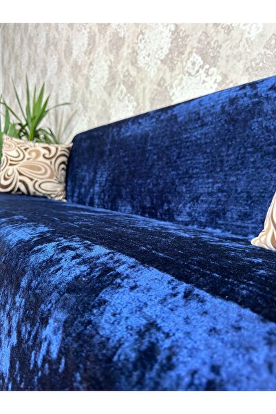 Hazineci Bey Kadife Petrol Mavisi Lastikli Koltuk Örtüsü | 3 Kişilik(1ADET) Kanepe Kılıfı | Koltuk Kılıfı