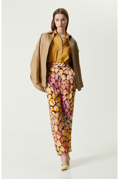 Network Sarı Desenli Yüksek Bel Pantolon