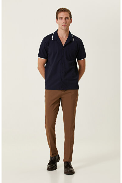 Network Erkek Lacivert Örme Polo Yaka Slim Fit Kısa Kollu Gömlek