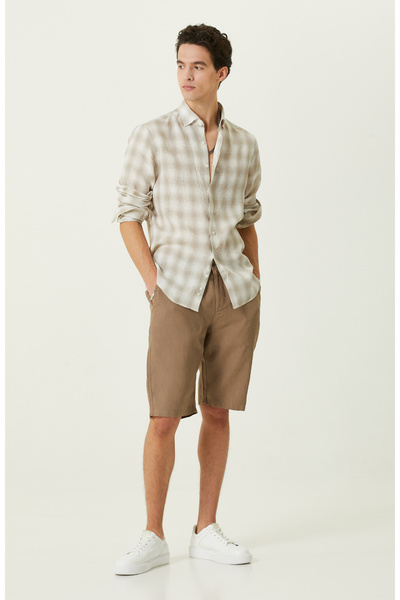 Network Bej Ekose Keten Gömlek