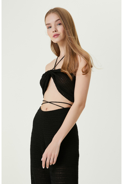 Network Siyah Askılı Straplez Triko Plaj Bluzu