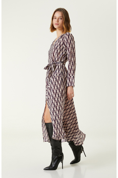 Network Ekru İpek Elbise