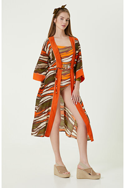 Network Turuncu Desenli Kaftan
