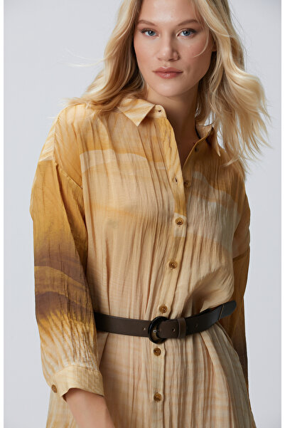 Network Camel Uzun Kollu Gömlek Elbise