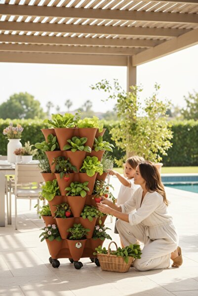 Bahçe kulesi Yediveren Sabit - 6 Katlı Toprak Katlı Kule Saksı