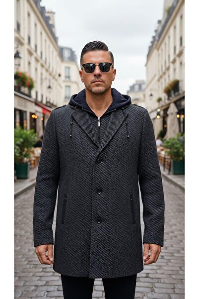 DYNAMO Kapüşonlu Yırtmaçlı Cashmire Kaban