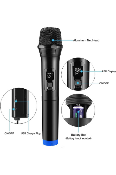 Blackbird Game Center Hepu HP-M001 Çiftli Kablosuz Mikrofon Sistemi Dijital Ekranlı Ses Aktarımı Şarjlı Alıcı ile Pratik K