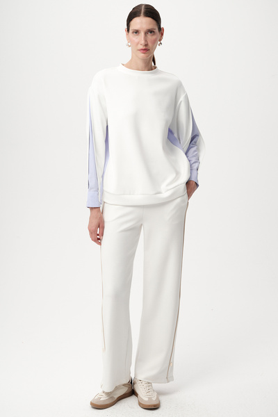 Allyco Knitted Ecru Blue Sweatshirt with Sleeve Shirt Detail