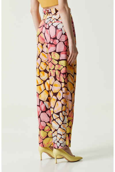 Network Sarı Desenli Yüksek Bel Pantolon