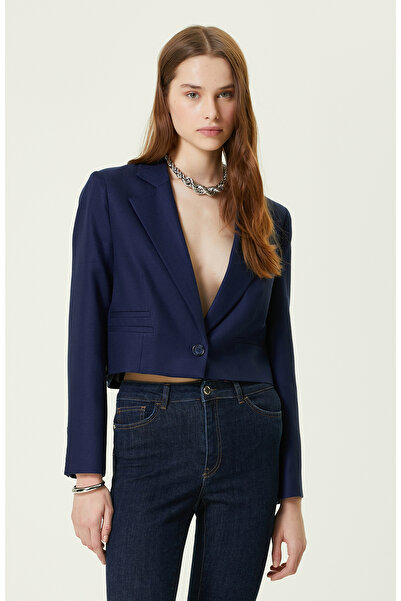 Network Lacivert Crop Blazer Ceket