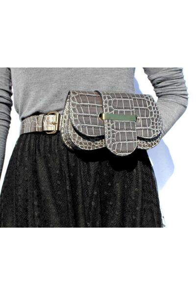 Butik Buybybst Gri Kroko Bel Çantası