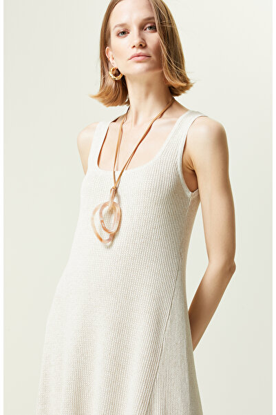 Network Naturel Ajurlu Kare Yaka Elbise