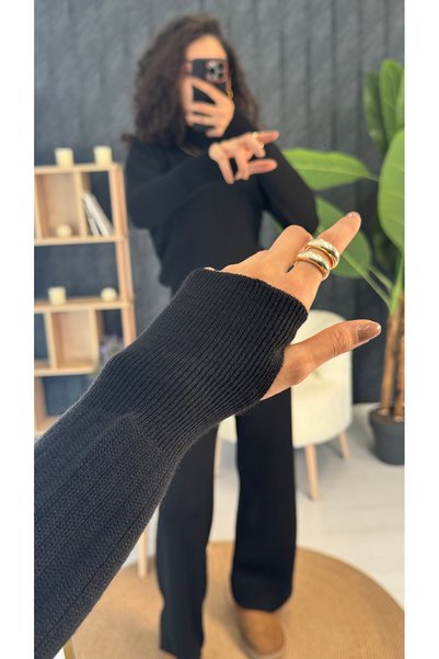 PUANT ATELIER Finger-Looped Ribbed Half-Fisherman Knit Crop Sweater Pants Knitwear Bottom-Top Set